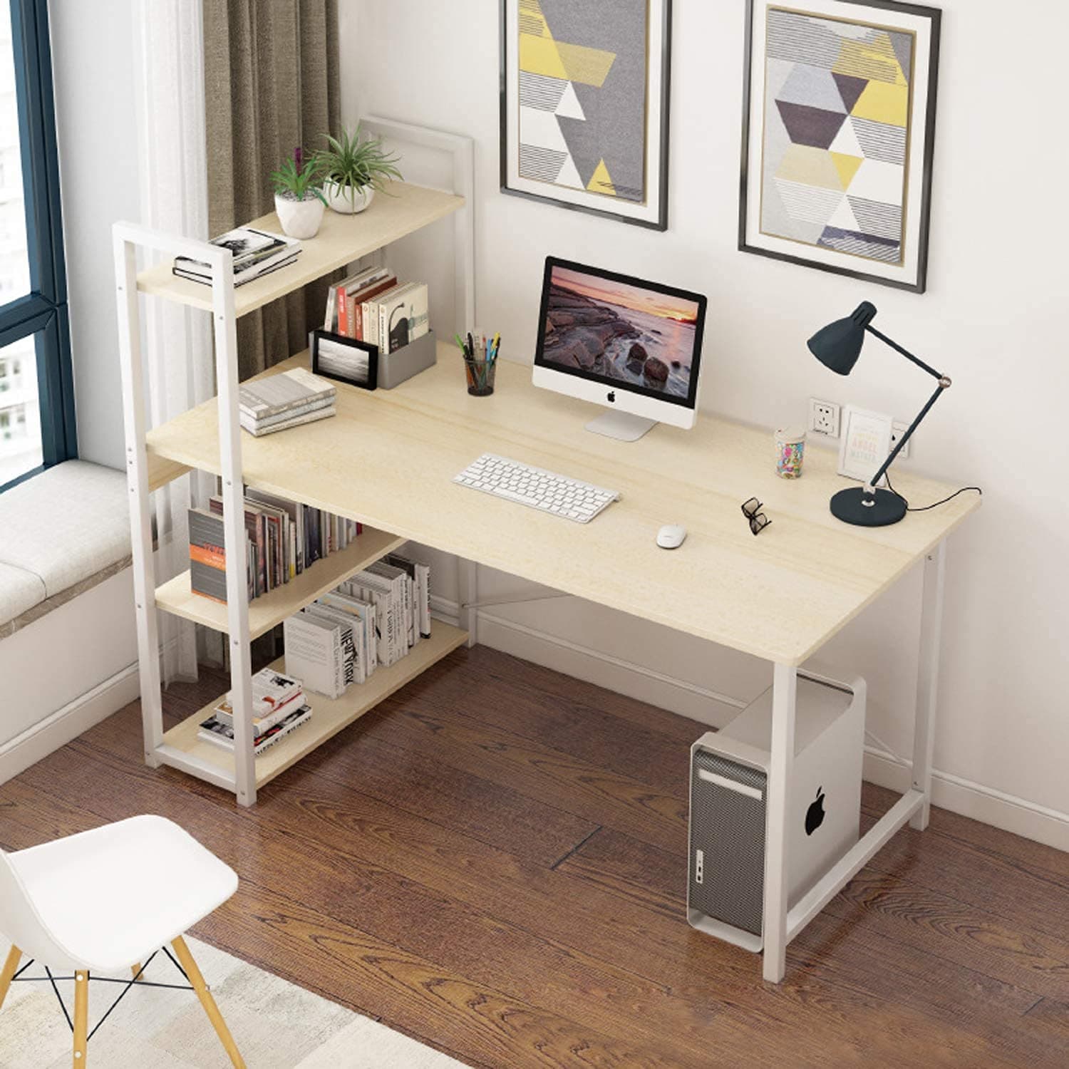 Home Office Computer Table, Modern Simple Study Table with Bookshelf 100 * 50 * 72cm Laptop Table Notebook Desk with Extra Strong Legs