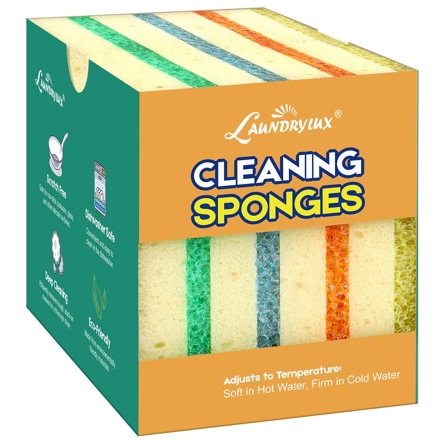 Scrub Sponge, 4 Pack Dual-Sided Temperature-Responsive Sponge and Scrubber - Scratch-Free - Multipurpose Dish Sponges for Kitchens, Bathrooms, and Outdoor Use