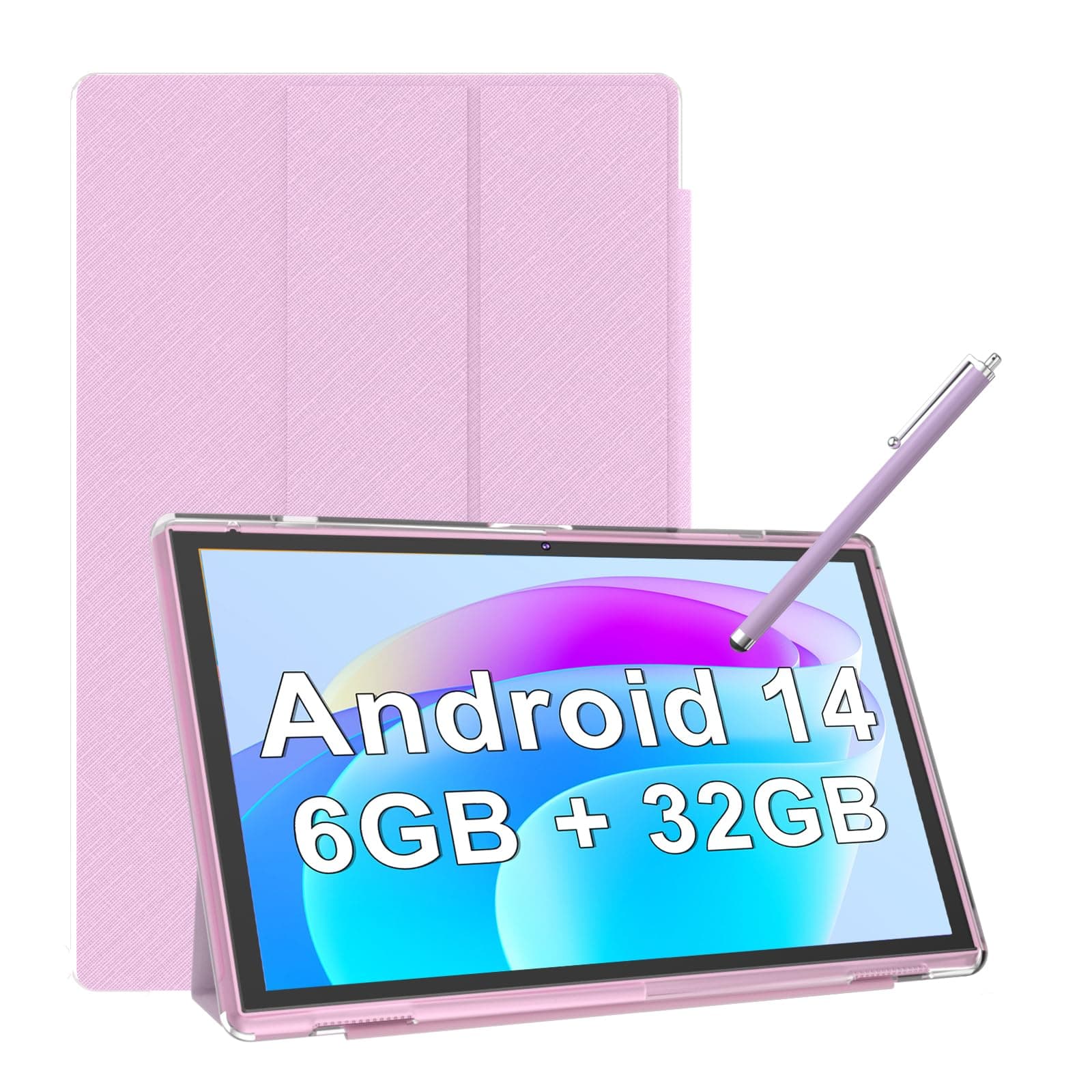 Android Tablet 10 Inch Tablet With Case Screen Stylus Android 14 Tablets 6GB RAM 32GB ROM Support 1TB Expansion 6000mah Battery 10.1" IPS HD Touchscreen 2MP+8MP Dual Camera WIFI-6 Bluetooth5.0 Tablets