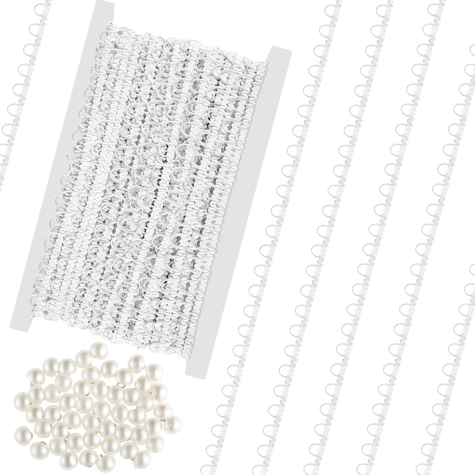 20 Yards Petite Braid Trim Elastic Button Loop Sewing Braid Trim for Costume Crafts Sewing Wedding Bridal Dress Decor (White)
