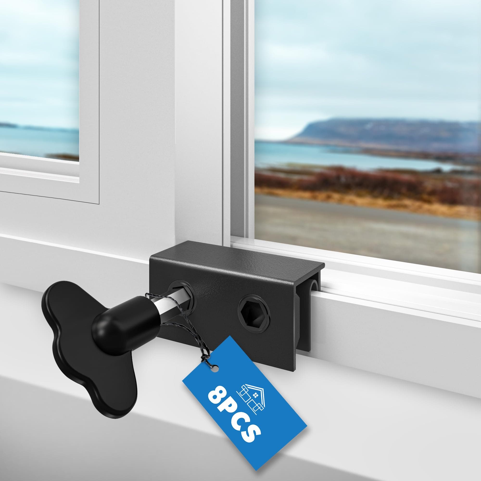 8 Sets Window Locks Security, Adjustable Aluminum Sliding Window Lock for Vertical/Horizontal Glass Windows,No-Drill Install Inside Window Stopper Child Proof Safety Locks for Up and Down Windows