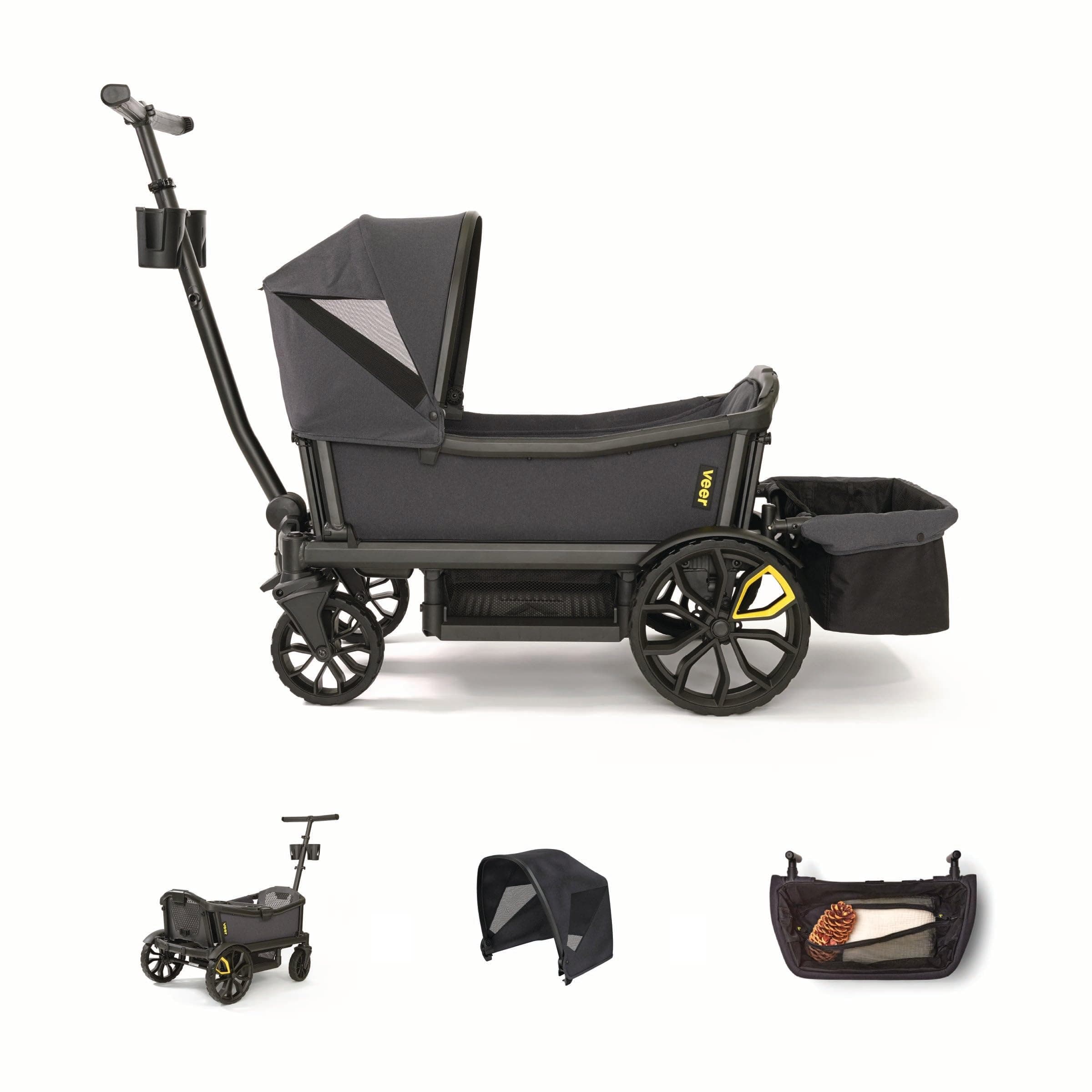 Cruiser Essentials Bundle - Premium Stroller Wagon with Foldable Storage Basket & Retractable Canopy - The Feel & Safety of a Stroller Combined with The Fun of a Lightweight, Rugged Wagon