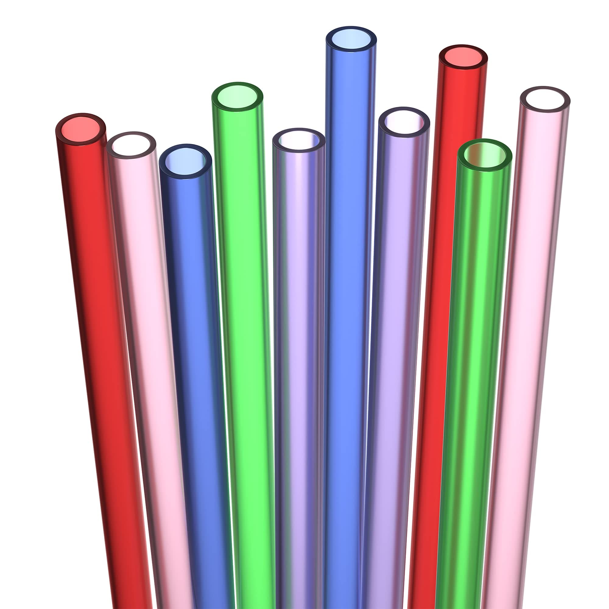 10 Long Reusable Hard Plastic Drinking Straws, Medium Width + Sturdy Cleaning Brush - for Tumblers, Mason Jars, Milkshakes, Smoothie Straws Drinking Plastic - Dishwasher Safe BPA Free