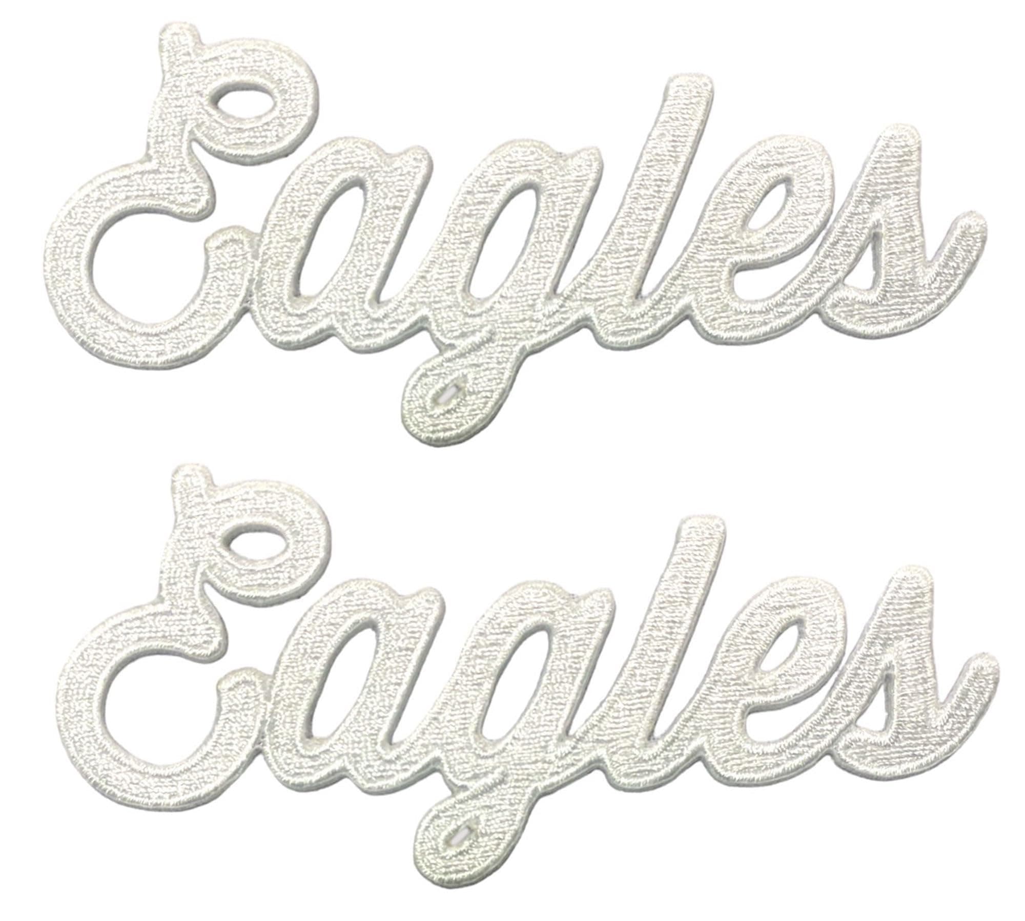 2 PCS Eagle White Cursive Word Patch Embroidered Iron On Patches for Decorate Craft Clothes