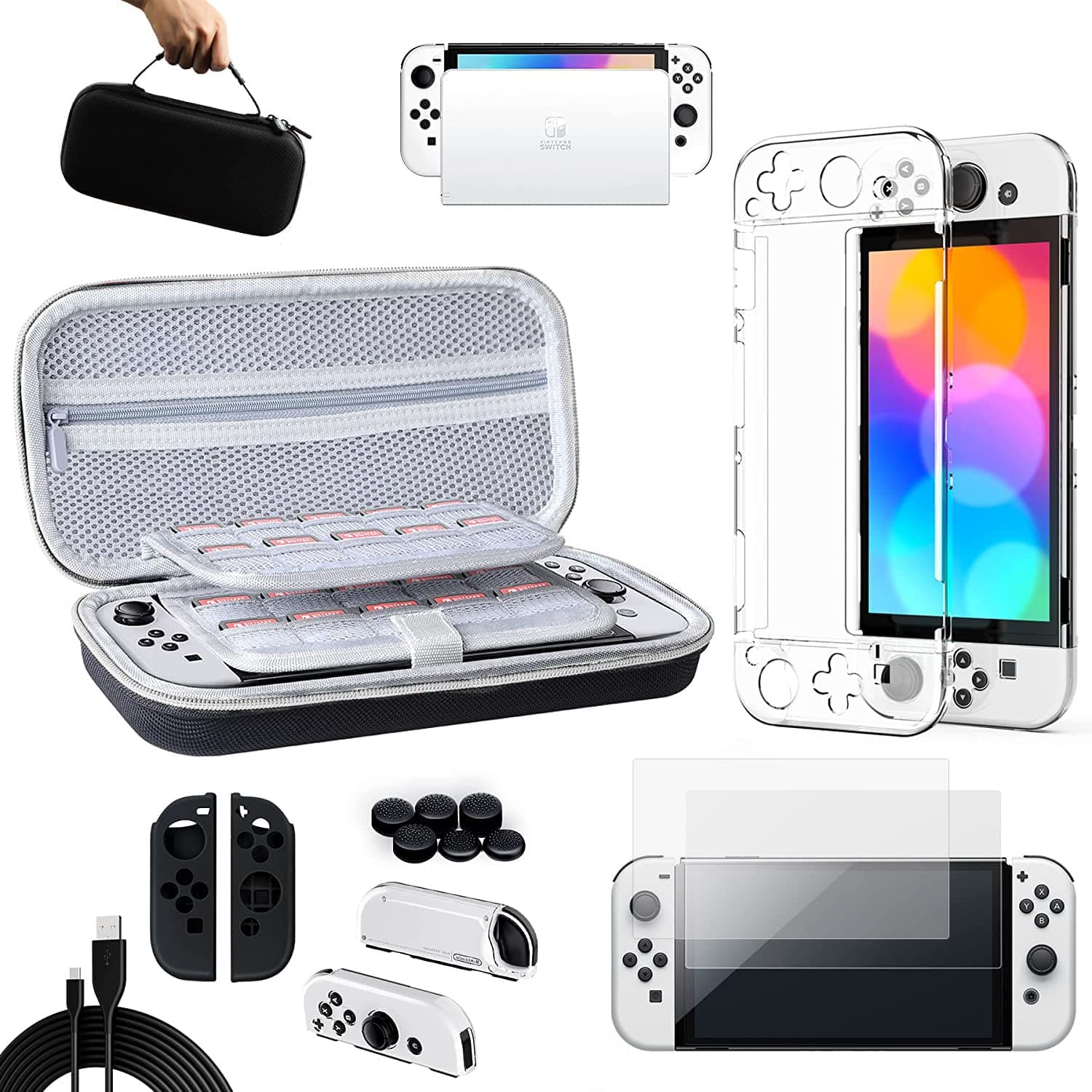 Benazcap Case Compatible with Nintendo Switch OLED Model 2021, 14 in 1, Accessories Kit with Carry Case