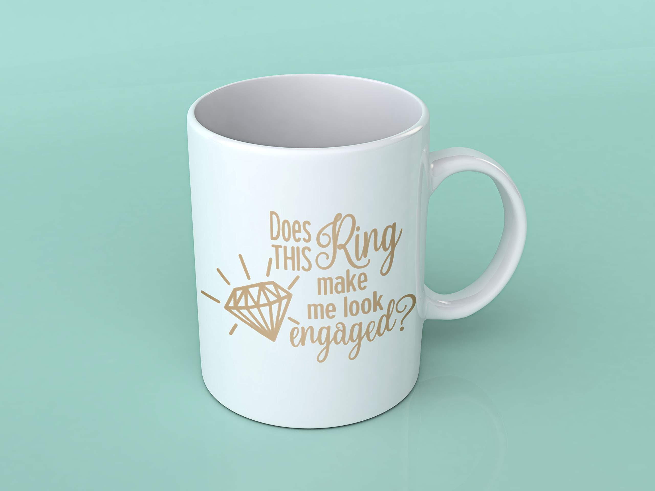 Mug tea coffee novelty work does this ring make me look engaged quote engagement bride to be wedding planning gift idea birthday valentines mothers day for her