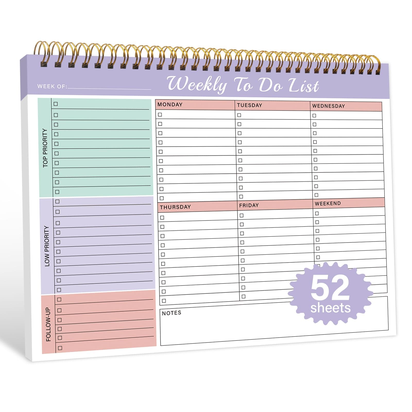 Weekly To Do List Notepad with 52 Undated Sheets(8.5"×11")- Weekly Desk Planner Pad with Spiral Binding for Women & Man, Office, School and Home Personal Organizer