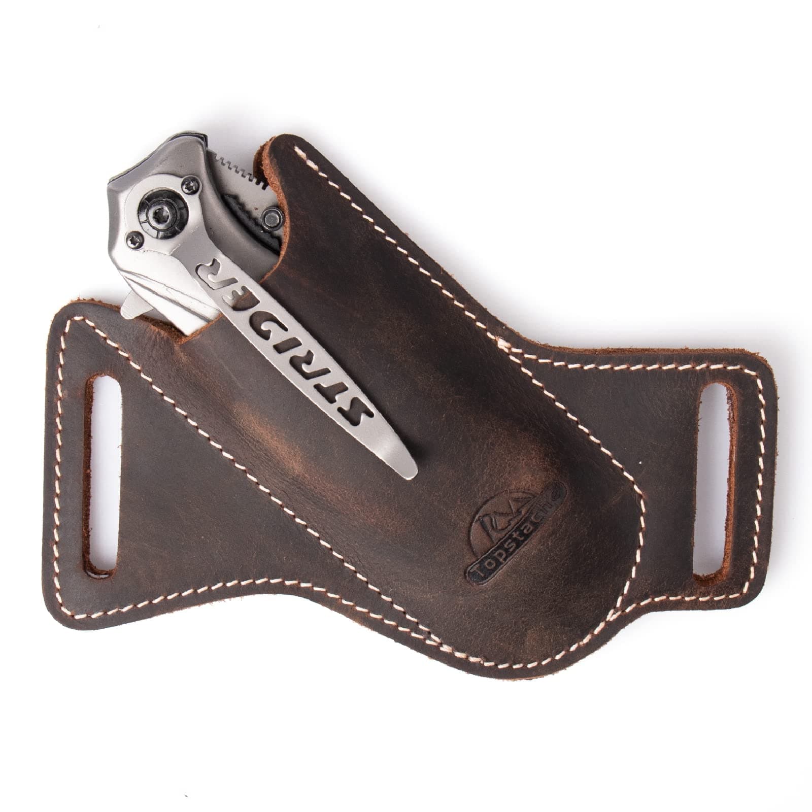 Topstache Handmade Leather Pocket Knife Sheath for Belt,EDC Belt Folding Man,Cross Draw Left Side Carry Open Top 5 inch Knife,DarkBrown