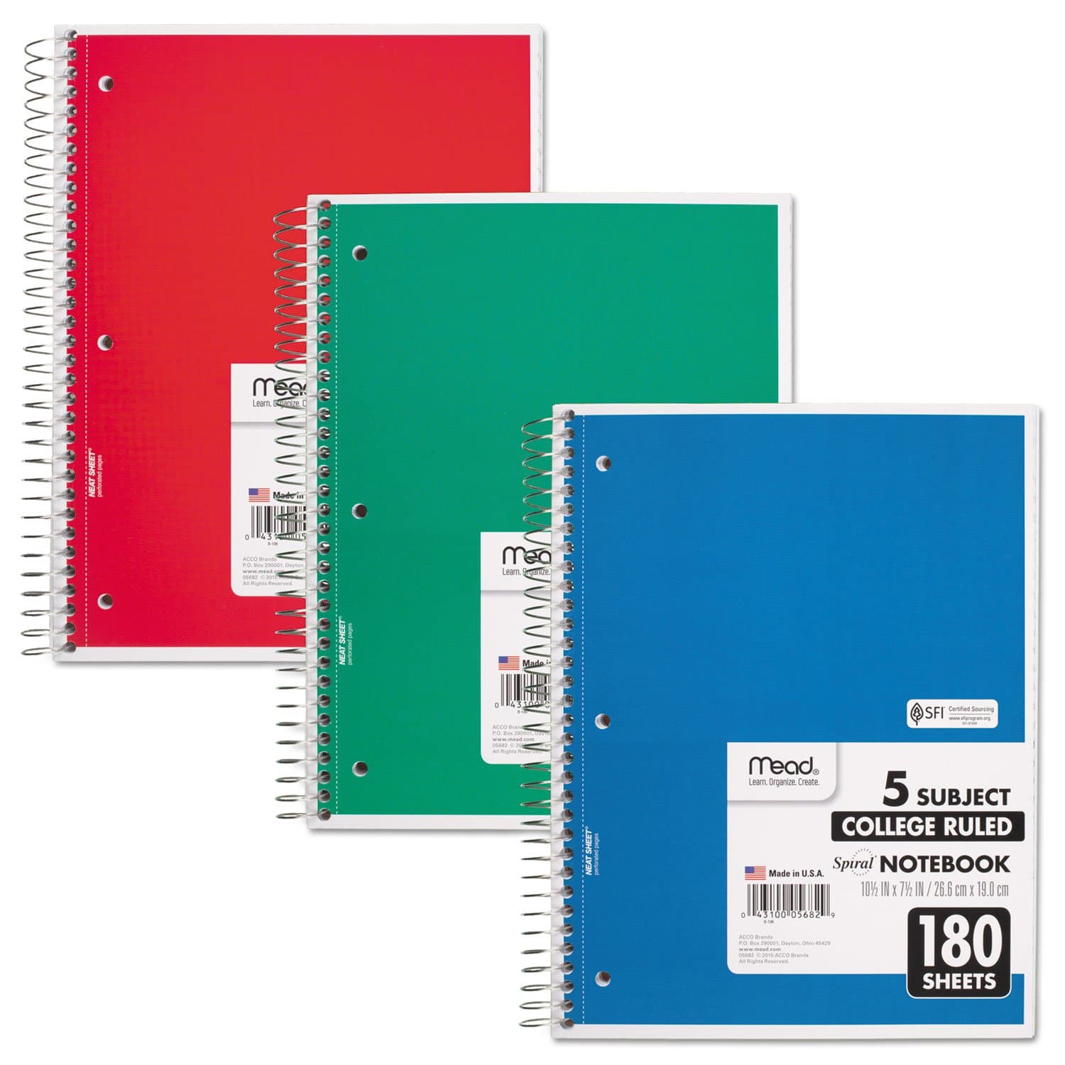 Spiral 5 Subject Notebook 180 Sheets