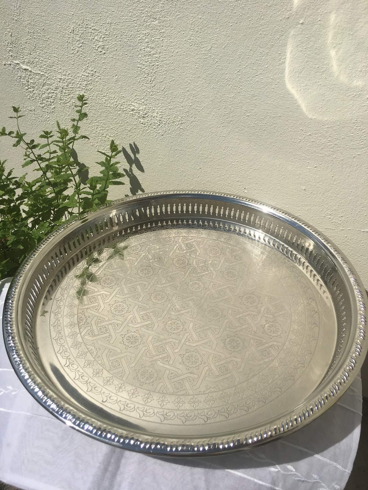 Large Silver Coloured Engraved Tea Tray