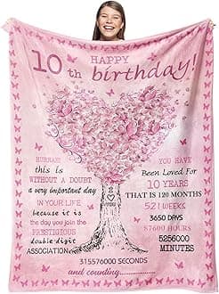 10 Year Old Girl Birthday Gifts Blankets Throw 50"x40", 10th Birthday Decorations for Girl, Double Digits Birthday Gifts for 10 Year Old Teen Girls