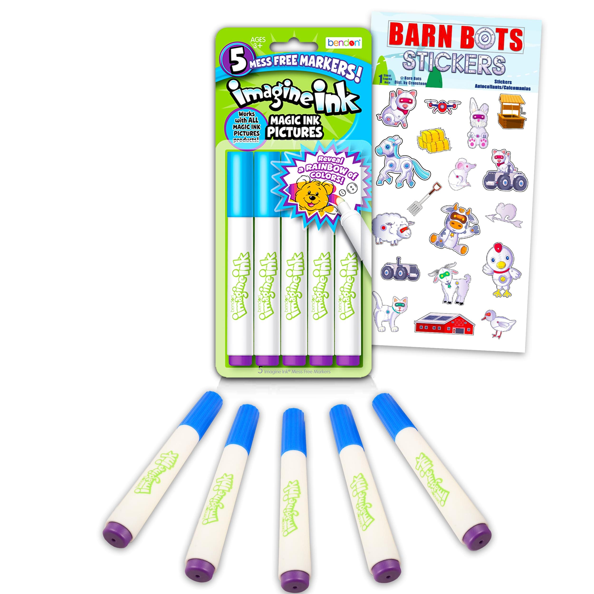 Imagine Ink Markers Replacement Bundle - 5 Pc Refill Set for Coloring Books for Kids With Stickers