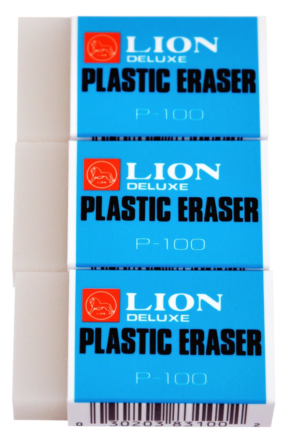Lion Translucent White Plastic Erasers, 3 EA/Pack, 1 Pack (P-100P)