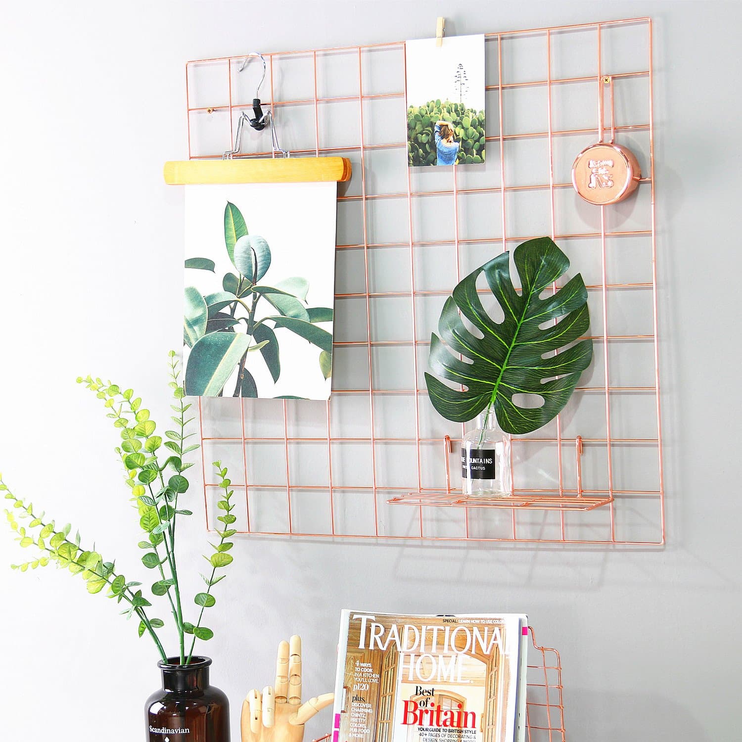 Hosaken Multifunction Grid Panel,Wall Decor/ Sculptural Frames & Holders / Wall Display/ Organizer, Pack of 1Pcs,Size:23.6" x 23.6",Rose Gold Color