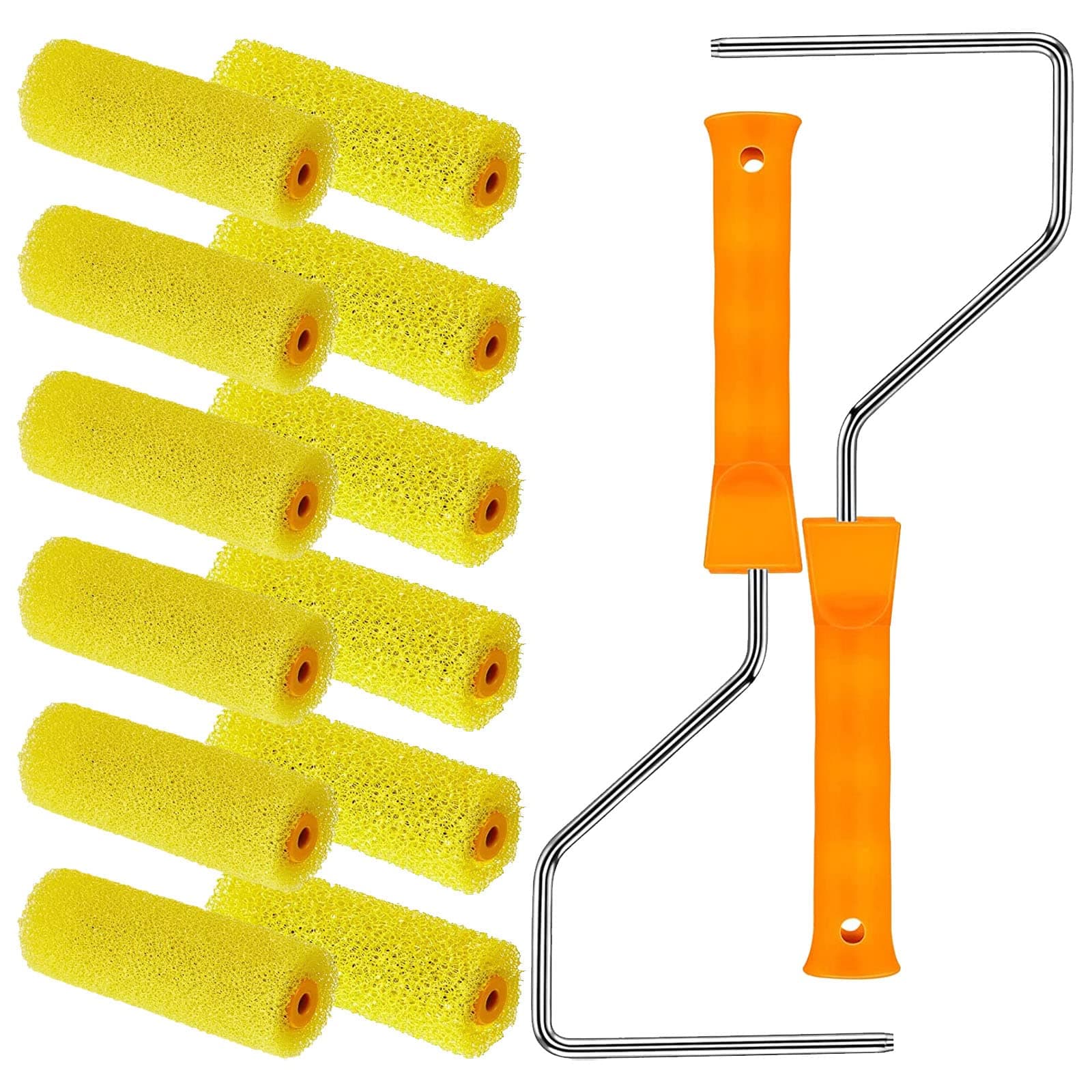 12 Pcs Textured Paint Roller Covers with 2 Frames Set, 4 inch Foam Drywall Texture Paint Rollers, House Paint Roller Covers for Art Painting Walls Ceilings