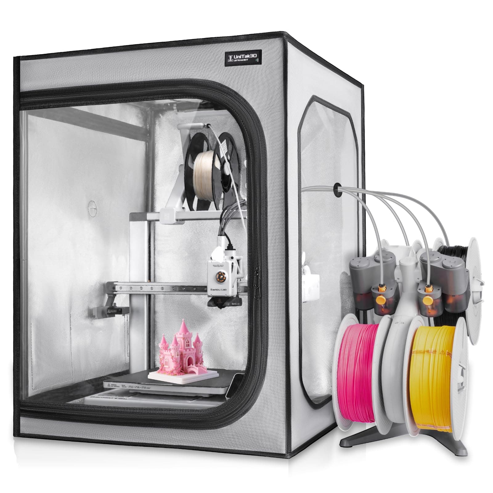 3D Printer Enclosure for Bambu Lab A1/A1 Mini,Fireproof&Dustproof 3D Printer Cover with Constant Temperature Control,Noise Reduction and LED Light for Home/Office DIY 3D Printing,520x600x700mm-Grey