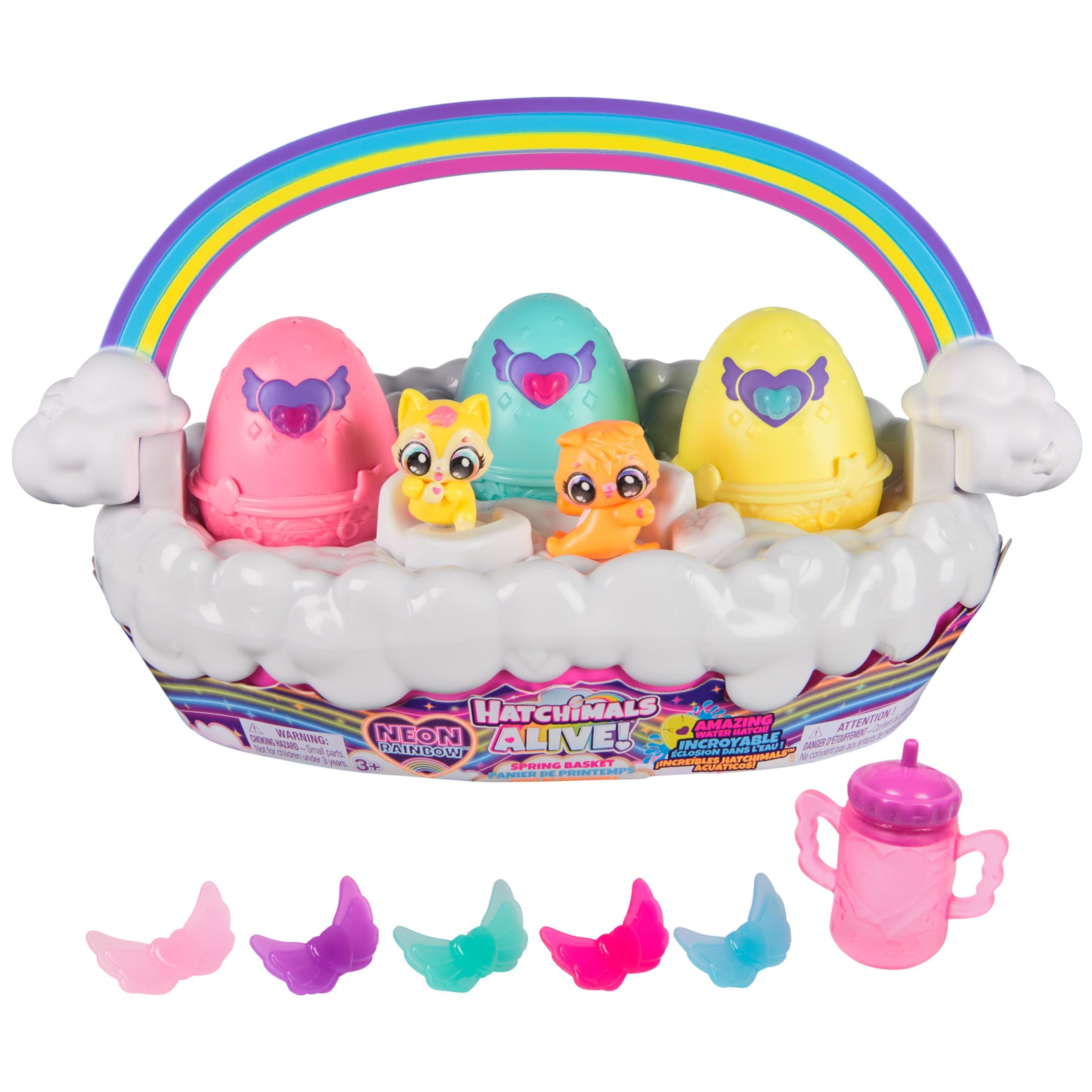 Alive, Neon Rainbow Spring Basket (Styles May Vary), Cute Easter Basket Stuffers, Includes 3 Self-Hatching Easter Eggs for Ages 3 and up