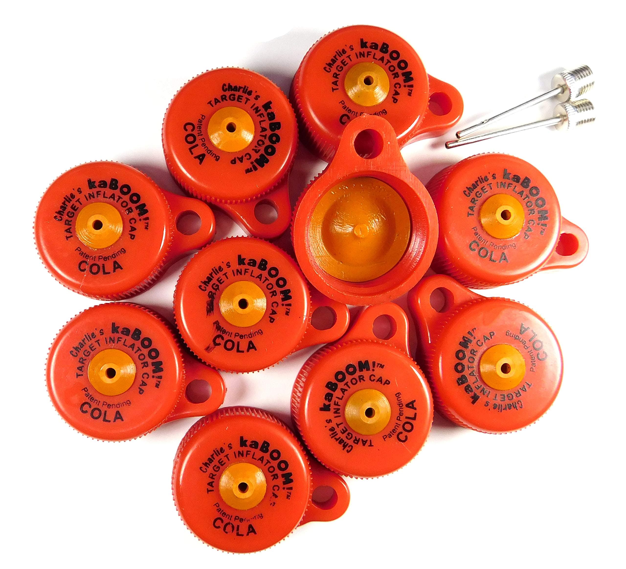 Charlie's kaBOOM! Exploding Cola Target Caps 10-Pack - Turn Plastic Bottles into Reactive Targets - Archery - Bow - Firearms - Pellet Gun- air Rifle and More
