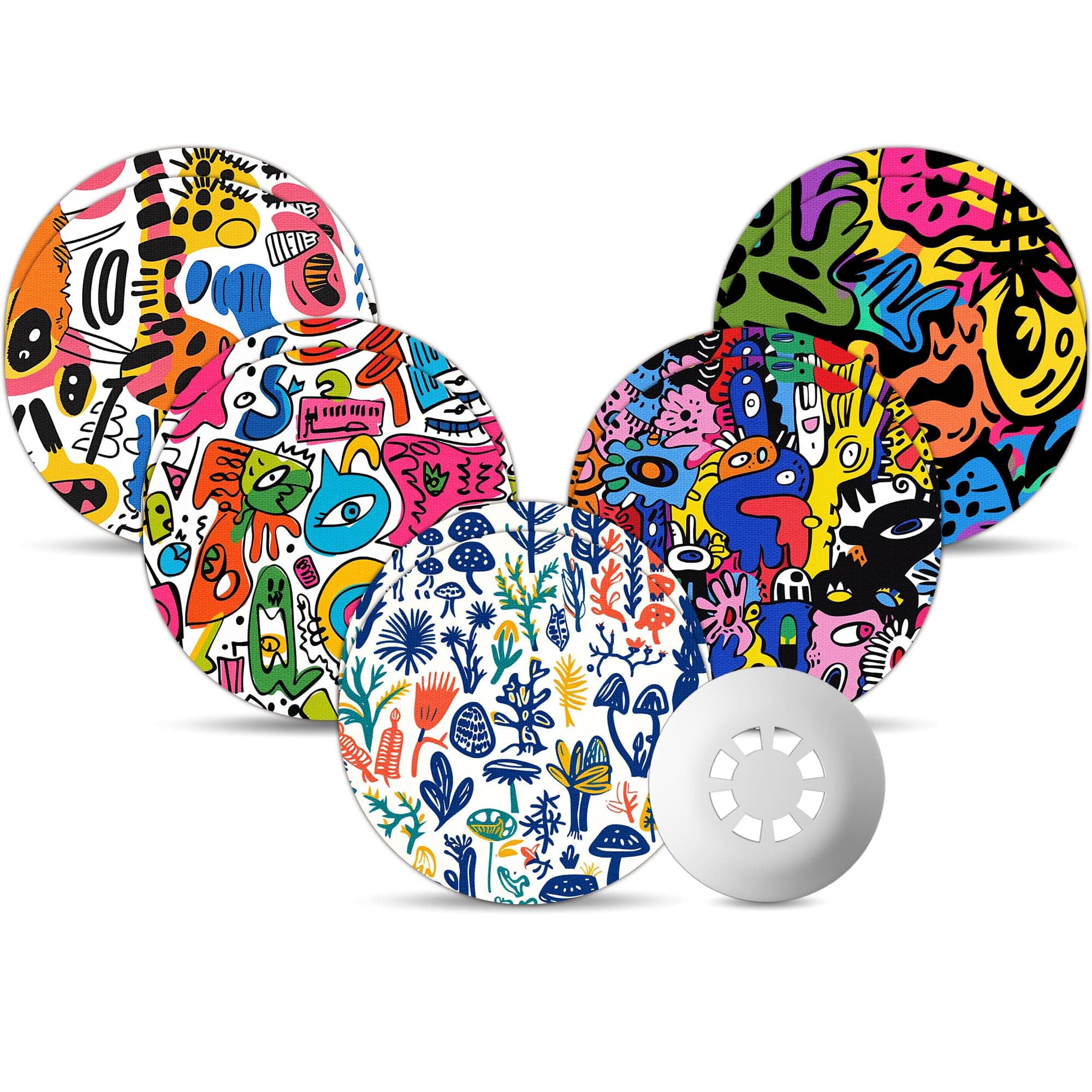 Libre 3 & Plus Sensor Covers Waterproof, Amolyfe 10 Pack Freestyle Libre 3 Covers, Bump-Proof with Hard Cap, Breathable Latex Free Glucose Sensor CGM Adhesive Patches, 14-Day CGM Protection (Graffiti)