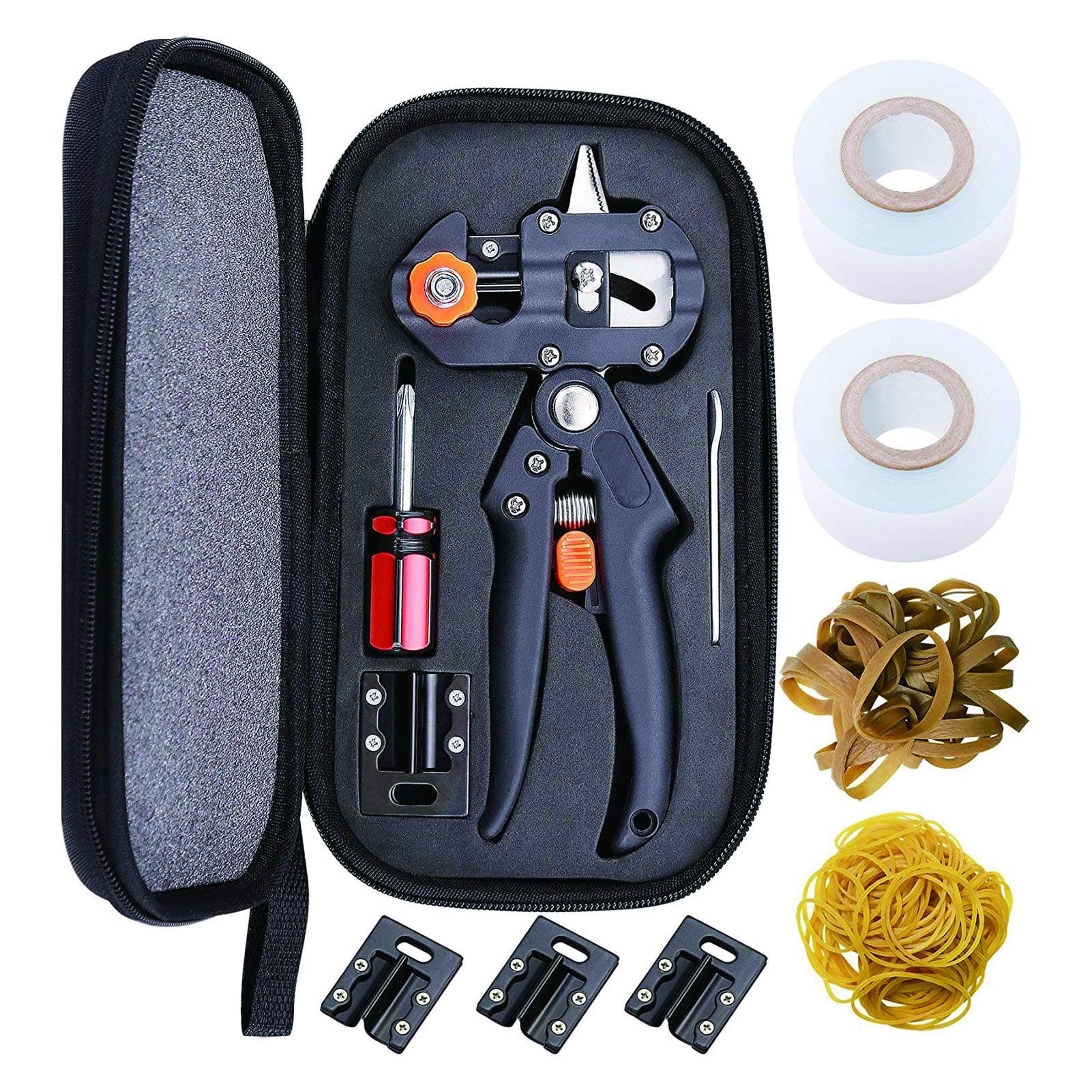 Grafting Tool - Pruning Shears Kit with 3 Replaceable Blades, Rolls of Grafting Tapes and Rubber Bands, Plants Branch Twig Vine Fruit Tree Garden Cutting Scissors