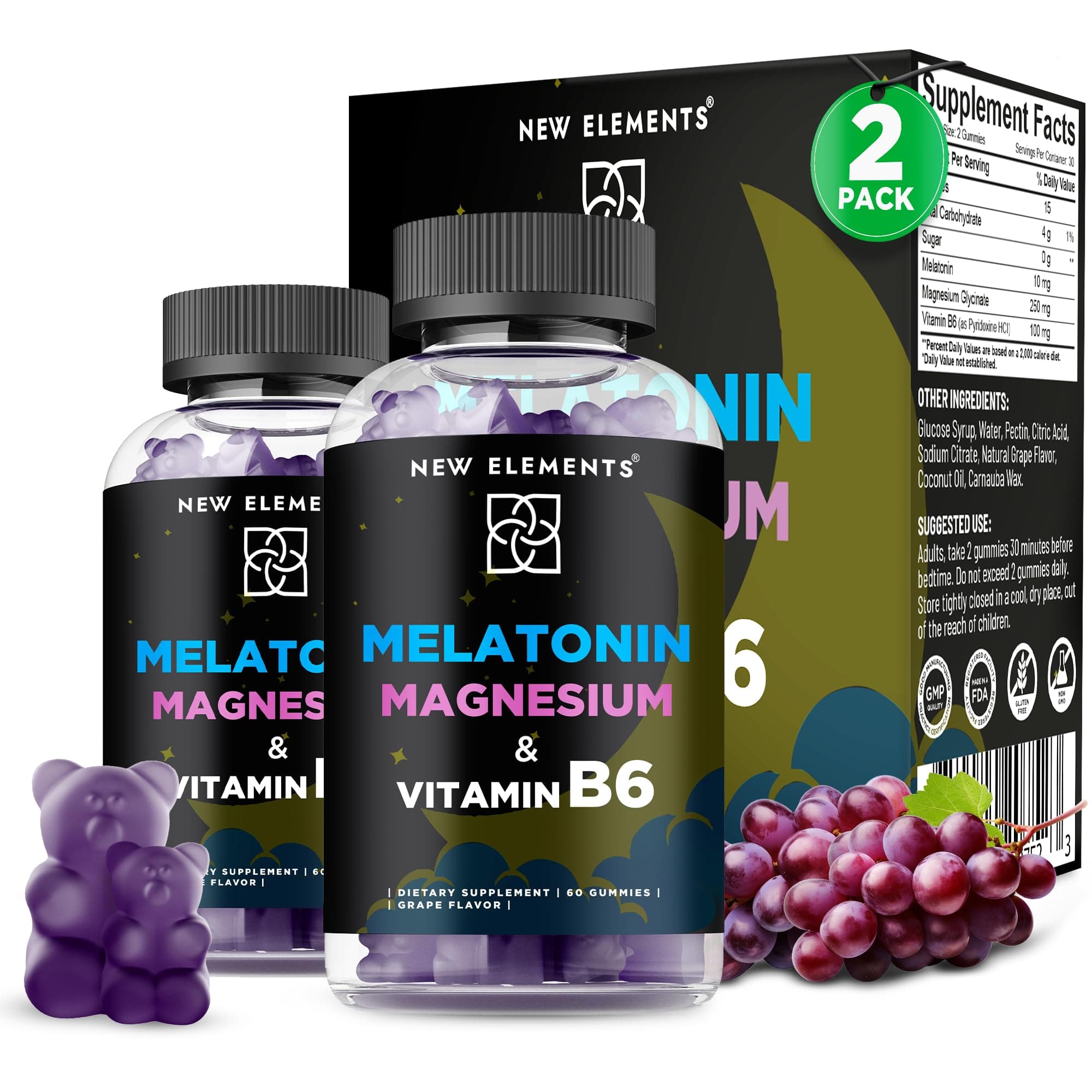 New Elements Melatonin Gummies for sleep, 60 Count (Pack of 2)