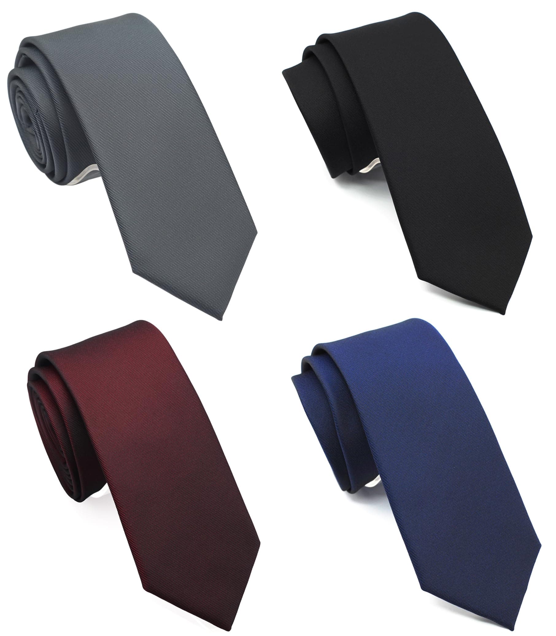 Skinny Solid Ties for Men, 2.5 inch Slim Plain Neckties 4-Pack