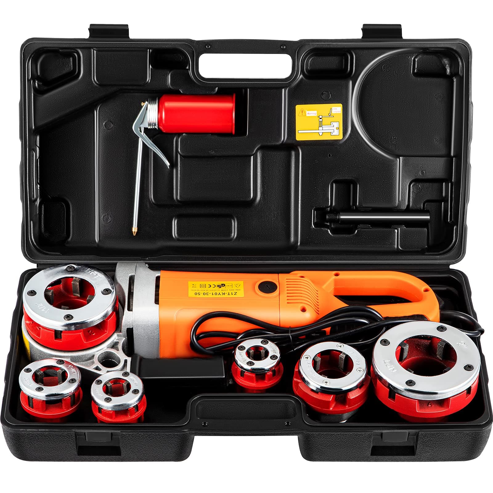 VEVOR Electric Pipe Threader, 2300W Pipe Threading Machine with 6 Dies 1/2"-2", 110V Hand-held Pipe Threader Machine with Copper Motor, Portable Electric Pipe Threading Kit with Carrying Case