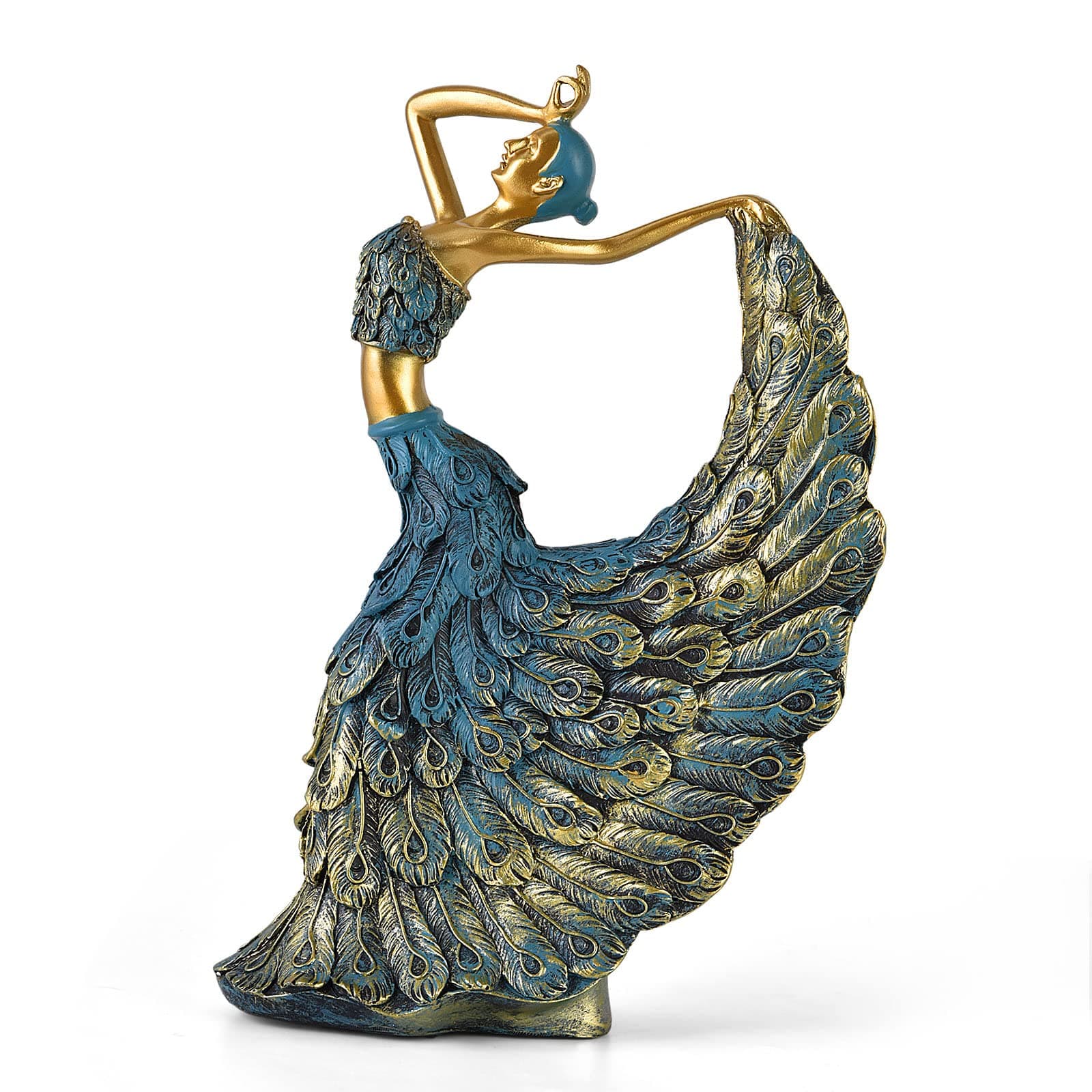 Elegant Peacock Statue - Shelf Decor Accents, Tabletop Home Decorations for Living Room, Bookshelf, Side Table (Blue)