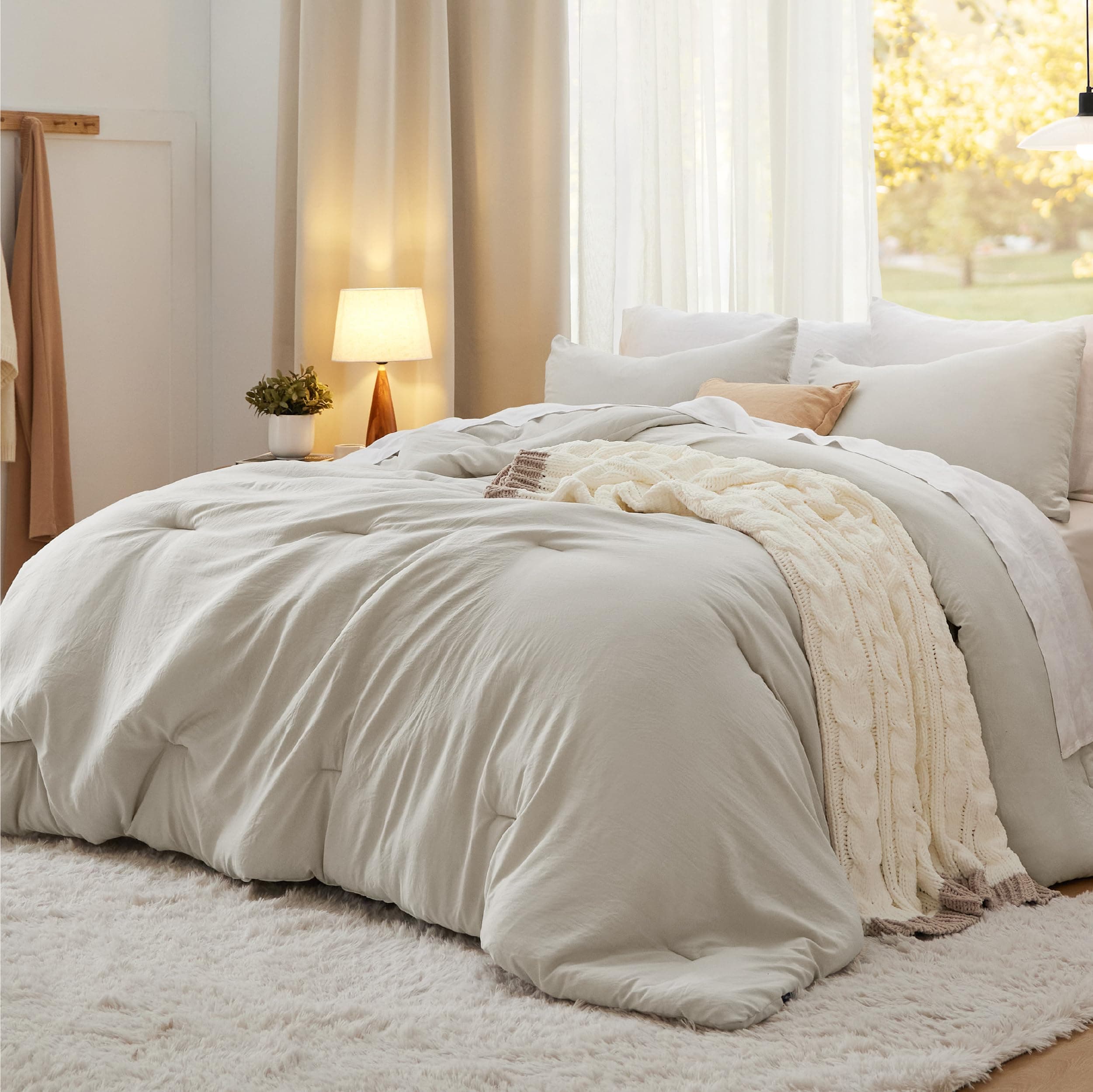 Bedsure Queen Comforter Set, Beige Soft Prewashed Bedding for All Seasons, 3 Pieces GentleSoft™ Bed Set, 1 Lightweight Comforter (90"x90") and 2 Pillowcases (20"x26")