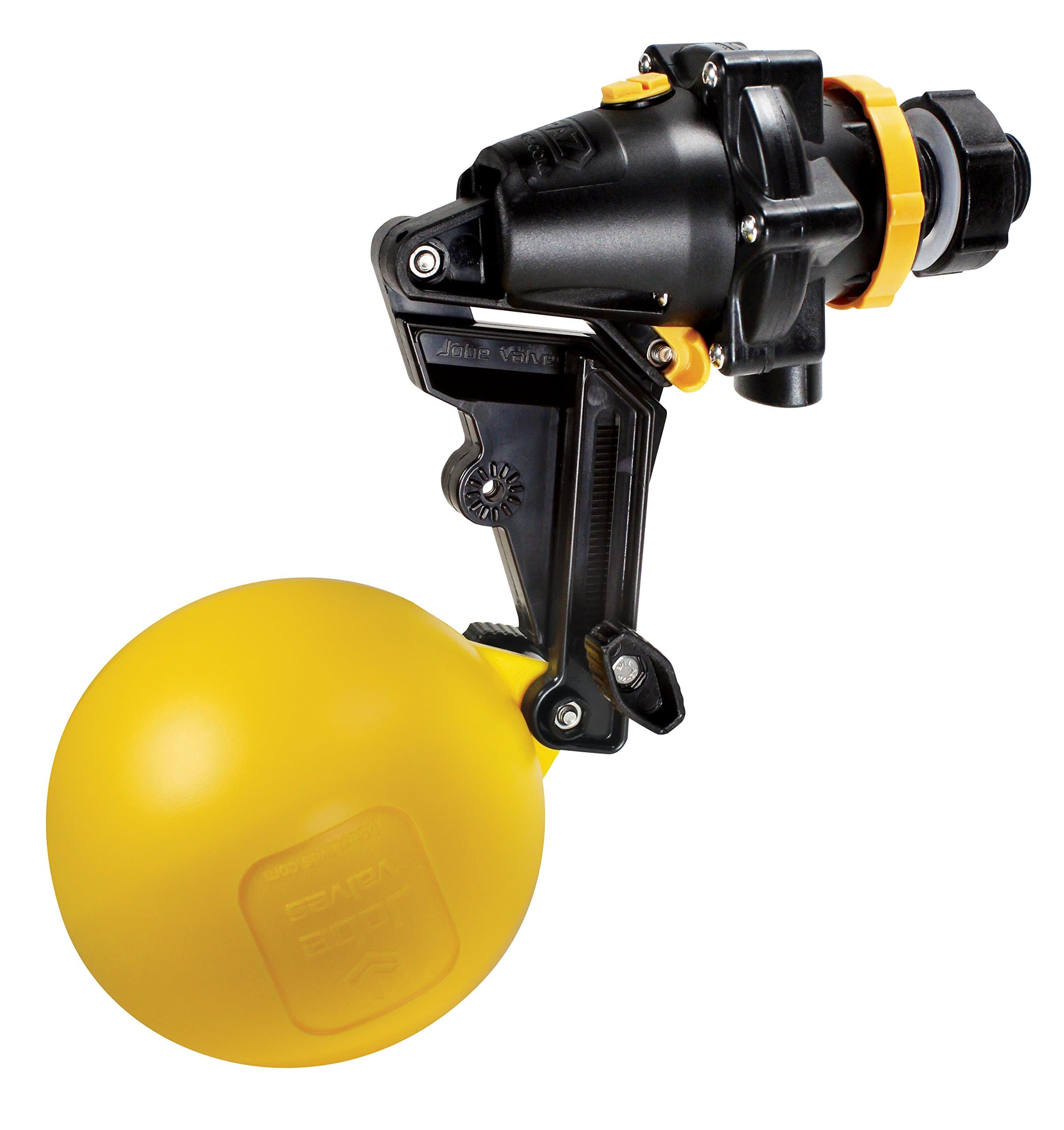 Jobe Valves J-TPV0075DLT Topaz Trough Valve with 4.9"-Wide Float, 200L/Min, 100PSI, Detach Long Tail, 3/4" NTP Inlet, Yellow/Black