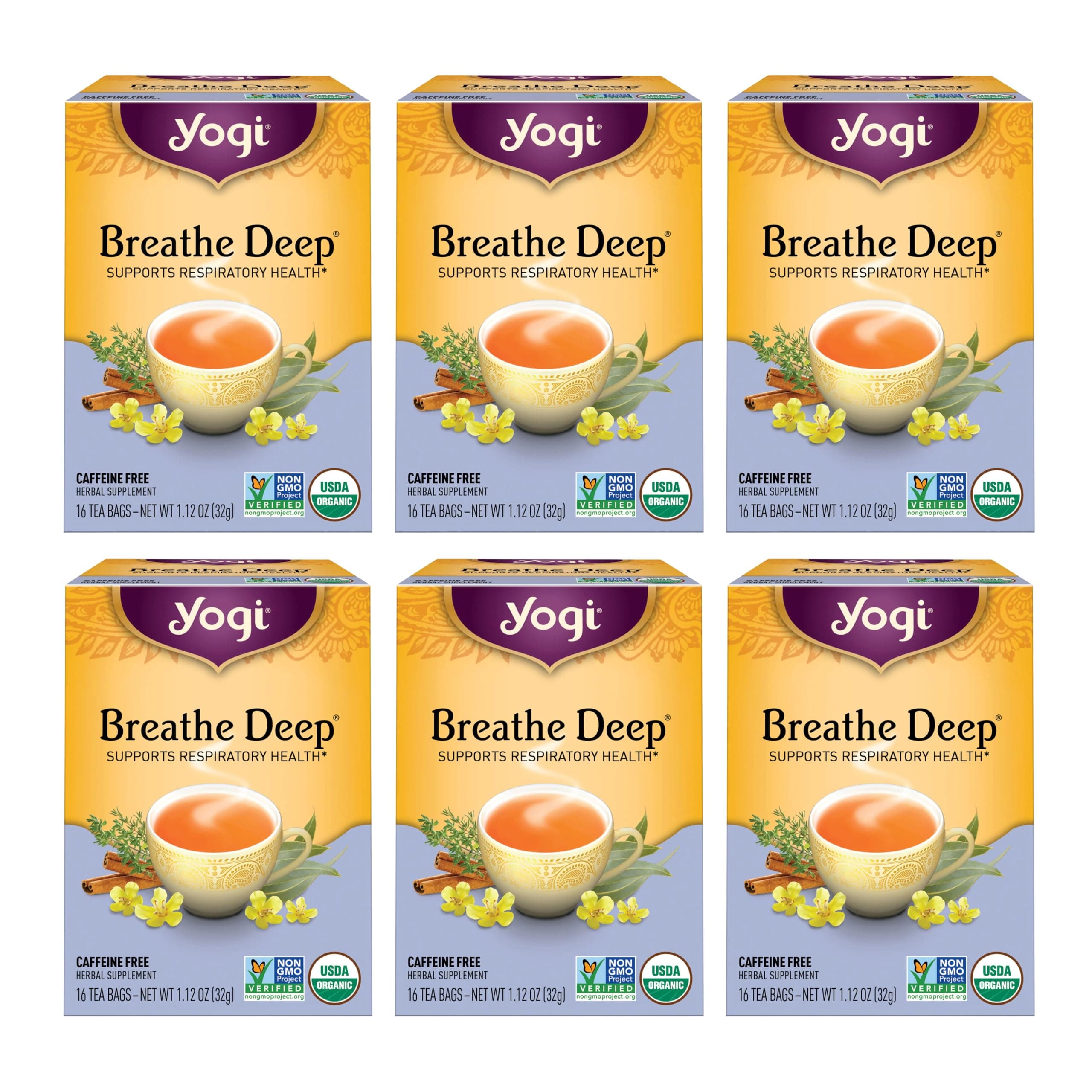Yogi Tea Breathe Deep Tea - 16 Tea Bags per Pack (6 Packs) - Organic Respiratory Tea - Supports Respiratory Health - Includes Licorice Root, Eucalyptus Leaf, Ginger Root & Cinnamon Bark