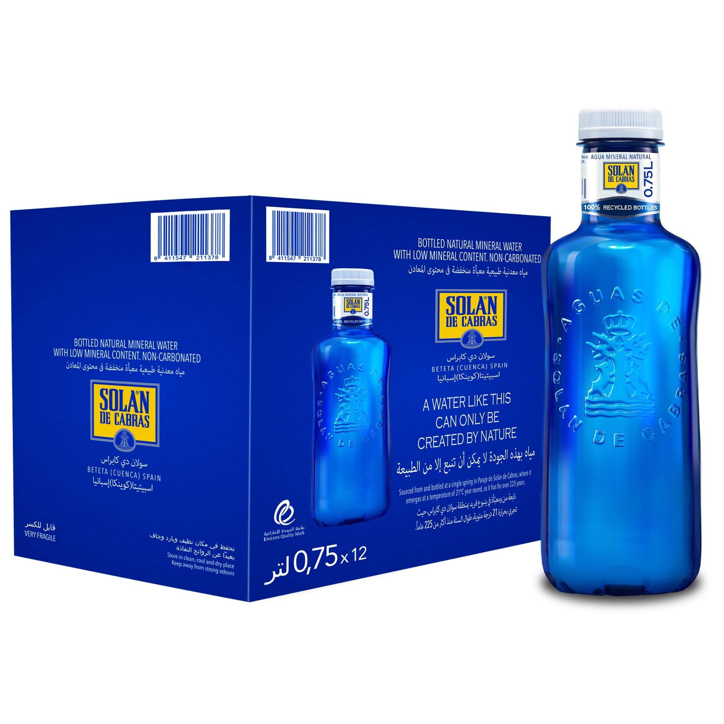– Solan de Cabras Premium Mineral Water 750ml x 12 PET Bottles – Naturally Pure, Balanced Hydration – BPA-Free, Eco-Friendly – Perfect for Daily Use