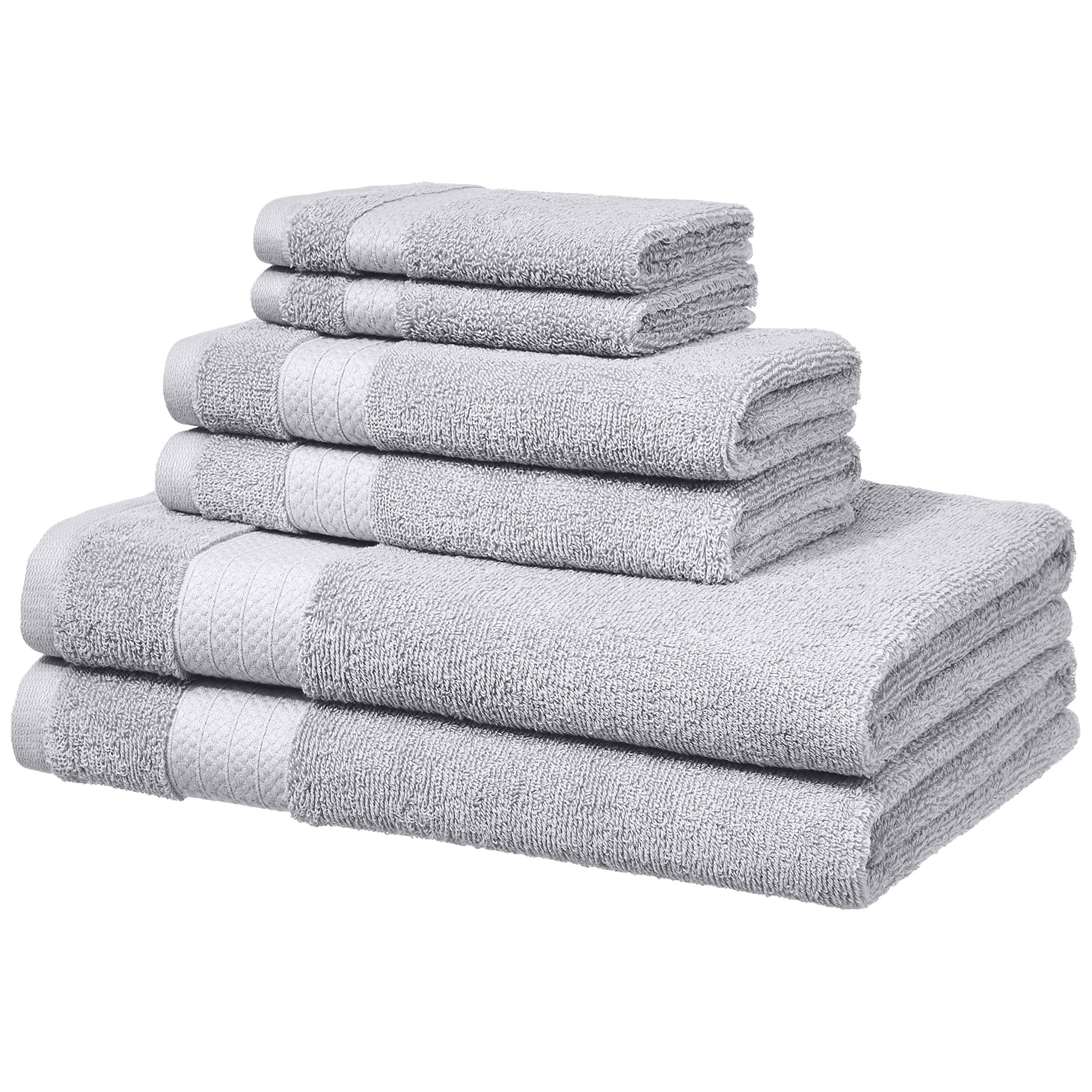 Amazon Basics 6 Piece Performance Bath Towels Set - Soft Silver
