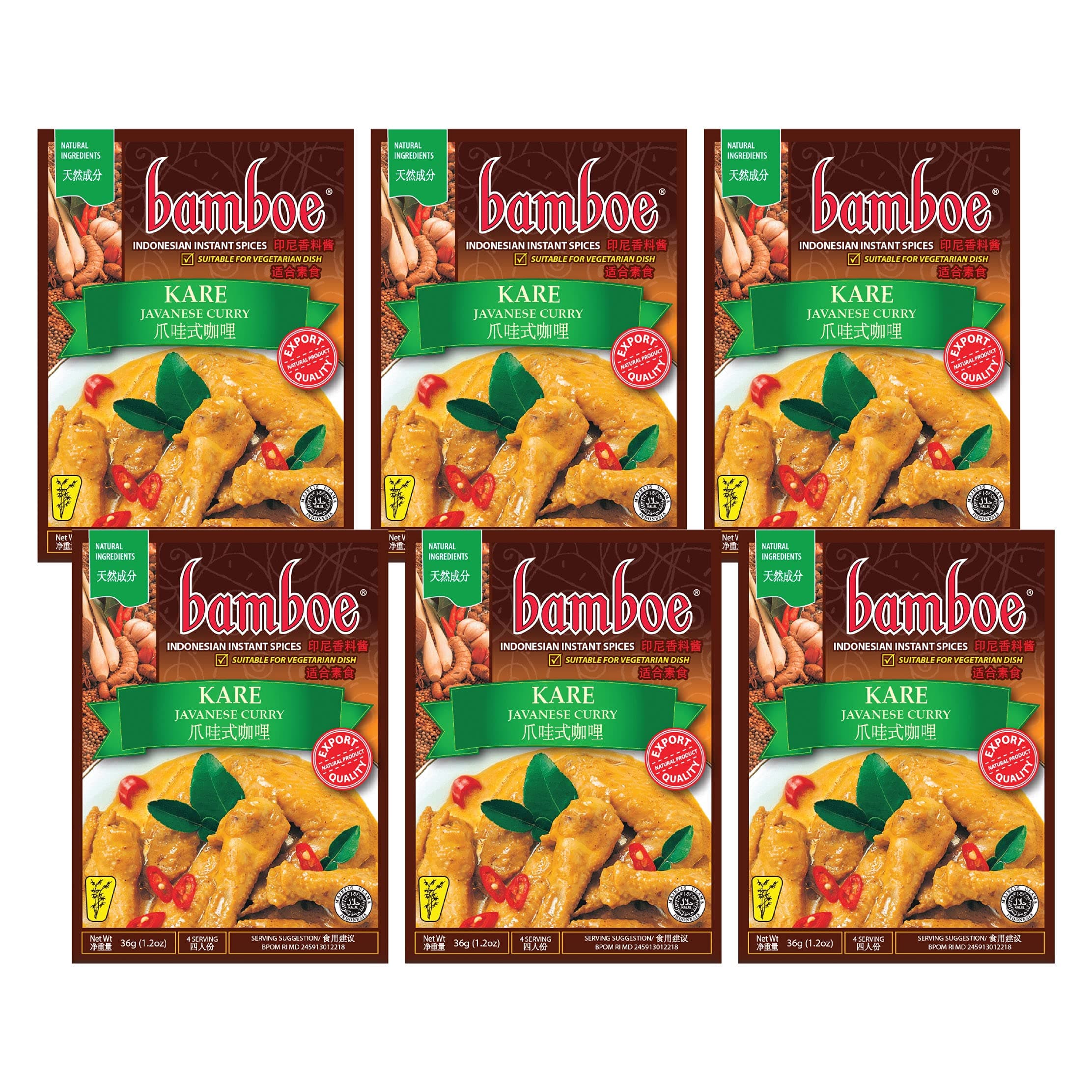 Bamboe Bumbu Instant Curry - Java Curry, 36 Grams (Pack of 6)
