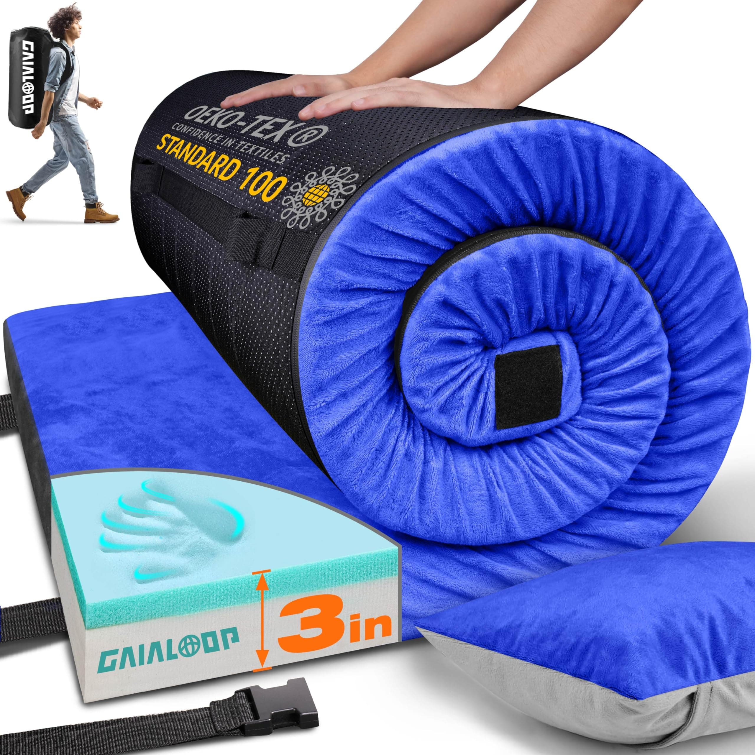 Memory Foam Sleeping Pad Blue Cot