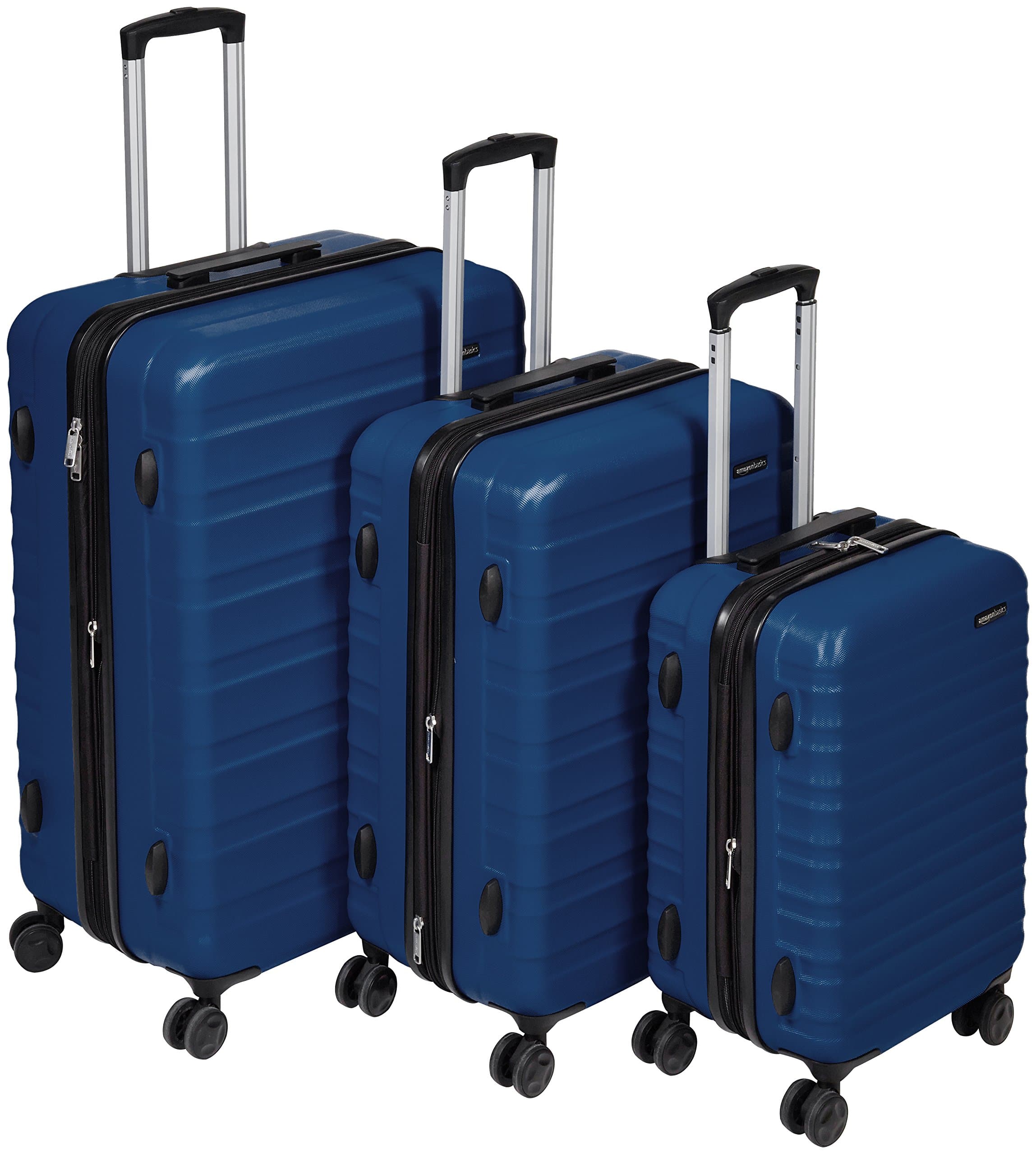 Amazon Basics Hardside Expandable Luggage Set (Small + Medium + Large) - ABS Travel Luggage with 4 Double Spinner Wheels - Scratch Resistant and Lightweight Construction - Navy Blue