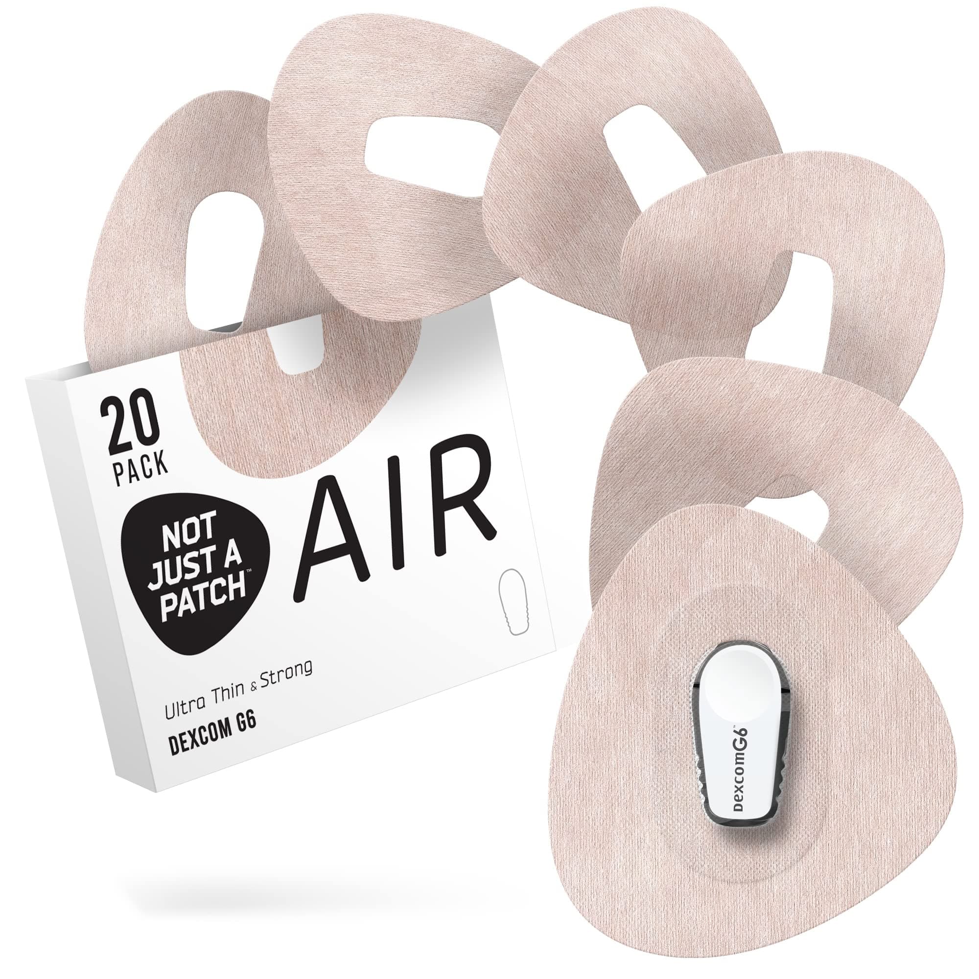 Not Just A Patch Air (20 Pack) - CGM Dexcom G6 Adhesive Patches with Hole -Thin, Strong and Light, 14 Day Adhesion, Durable Dexcom Patches G6 Sensor Protectors in Beige